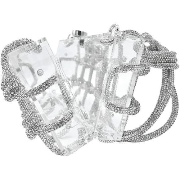 Clear Acrylic Clutch Sparkle Rhinestone Evening Bag Silver - Picture 3 of 6